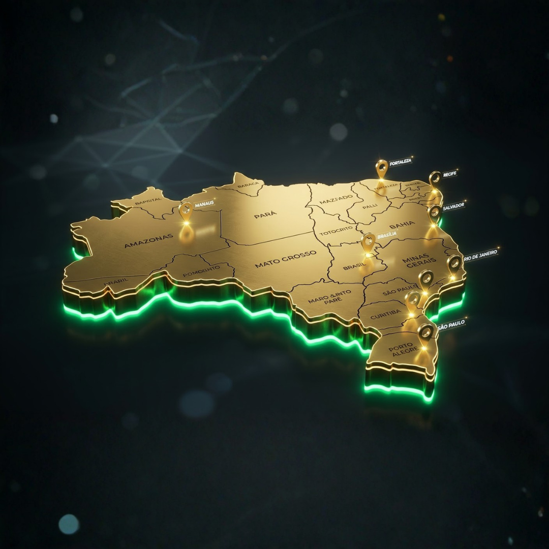 Mapa do Brasil com pontos de atuação nacional da Perícia sem Segredo